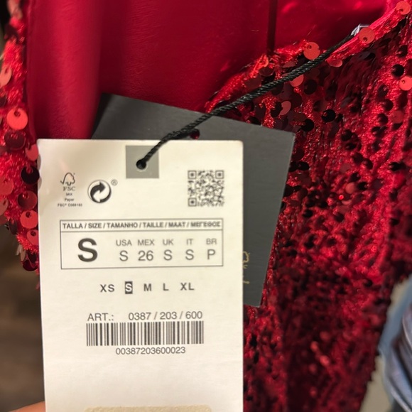 Zara Red Asymmetrical Sequin Dress Size Small - Picture 11 of 13